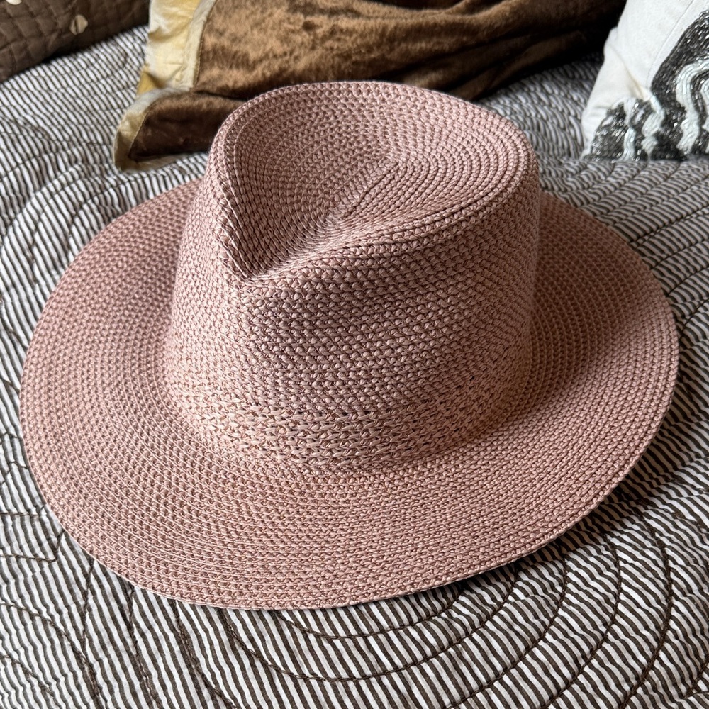 Eric Javits Pink Straw Fedora Hat